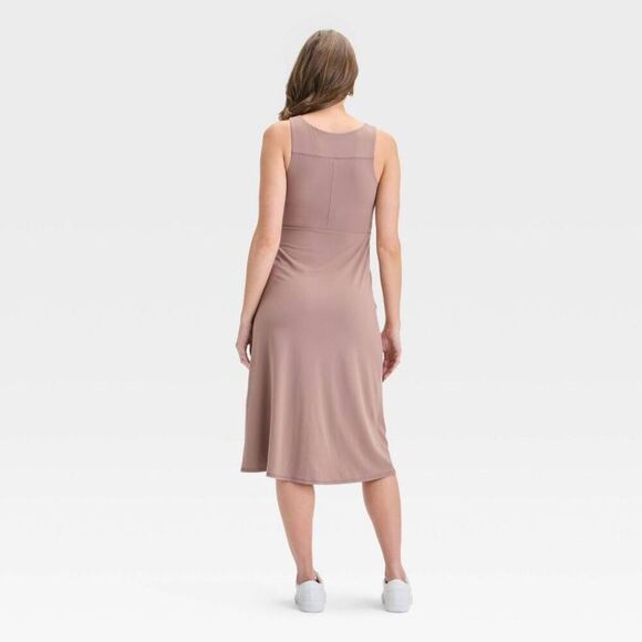 Slit Active Midi Maternity Dress - Isabel Maternit Taupe - Picture 2 of 3